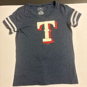 Kids Blue and White Texas Rangers Classic Short Sleeve Tee with Striped Trim